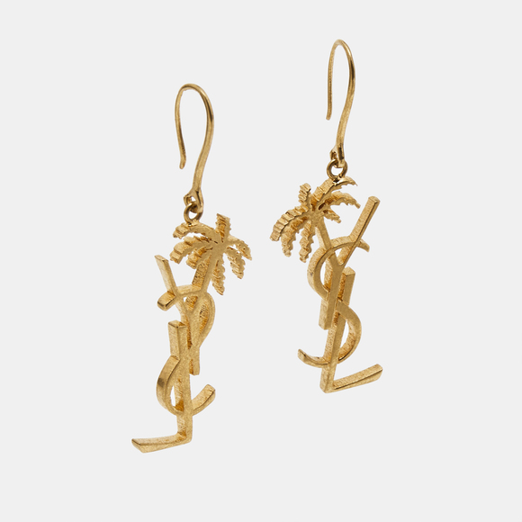 Saint Laurent Cassandra Palm Gold Tone Earrings - Picture 2 of 4